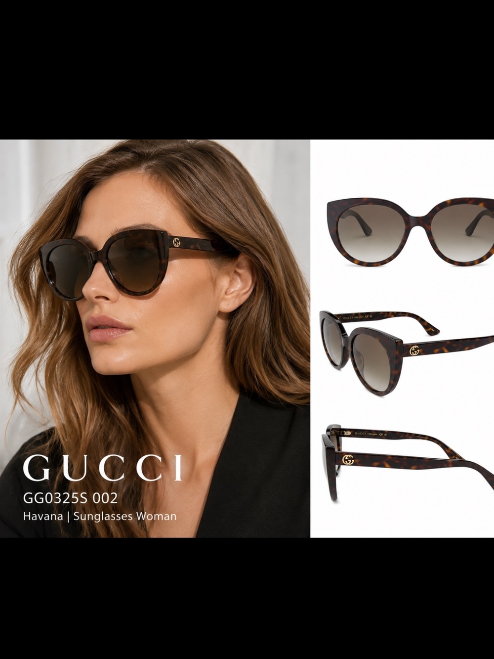 Gucci Havana Tortoiseshell Cat Eye Sunglasses with Gradient Lenses